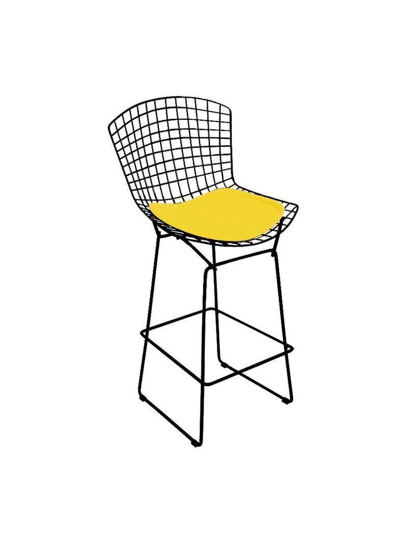 Banqueta Bertoia Preta D80 Assento Amarelo