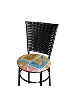 6 Cadeiras Para Mesa Preta Hawai Preto Assento Floral Happy Hour