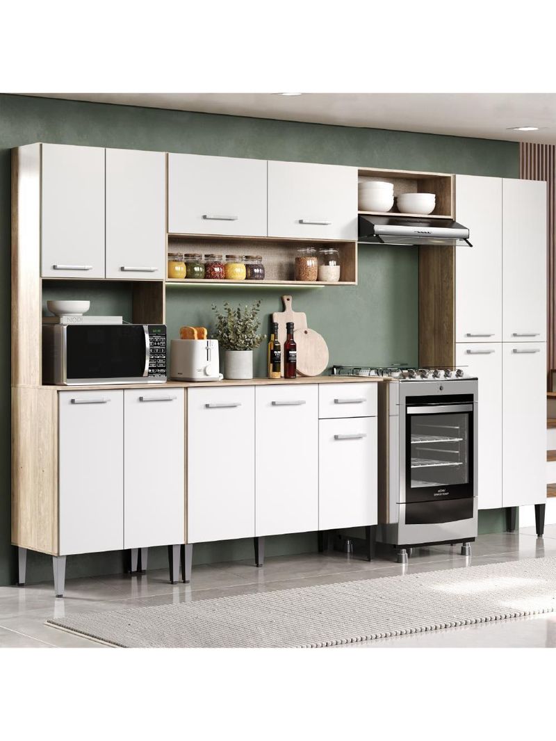 Armário Cozinha Completa Arizona Plus Carvalho Com Branco Carraro