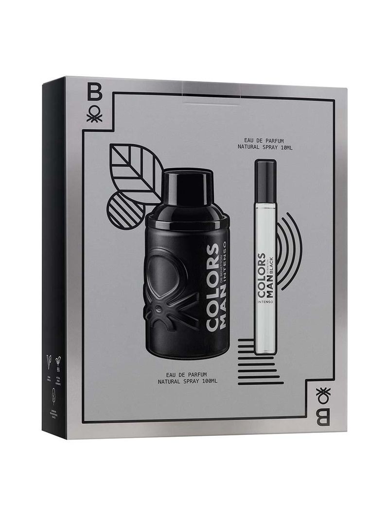 Coffret united colors man black intenso benetton kit - perfume masculino edp + travel size