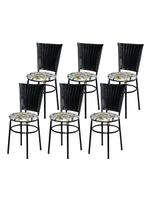 6 Cadeiras Para Mesa Preta Hawai Preto Assento Floral Orquídea