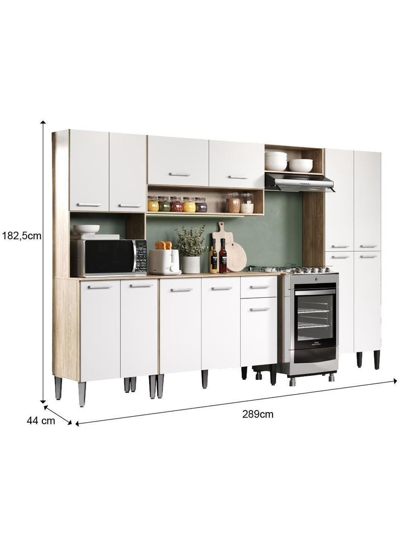 Armário Cozinha Completa Arizona Plus Carvalho Com Branco Carraro