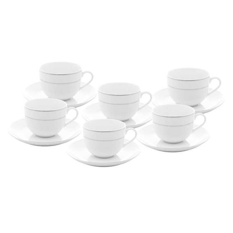 6 xícaras de chá wolff de porcelana com pires branco 220ml