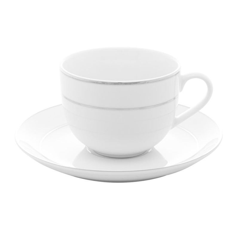 6 xícaras de chá wolff de porcelana com pires branco 220ml