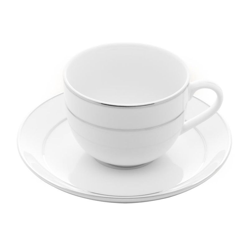 6 xícaras de chá wolff de porcelana com pires branco 220ml