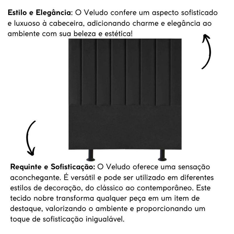 Cabeceira Estofada Cama Solteiro 90 Cm Esther Veludo E Frame Cor:preto