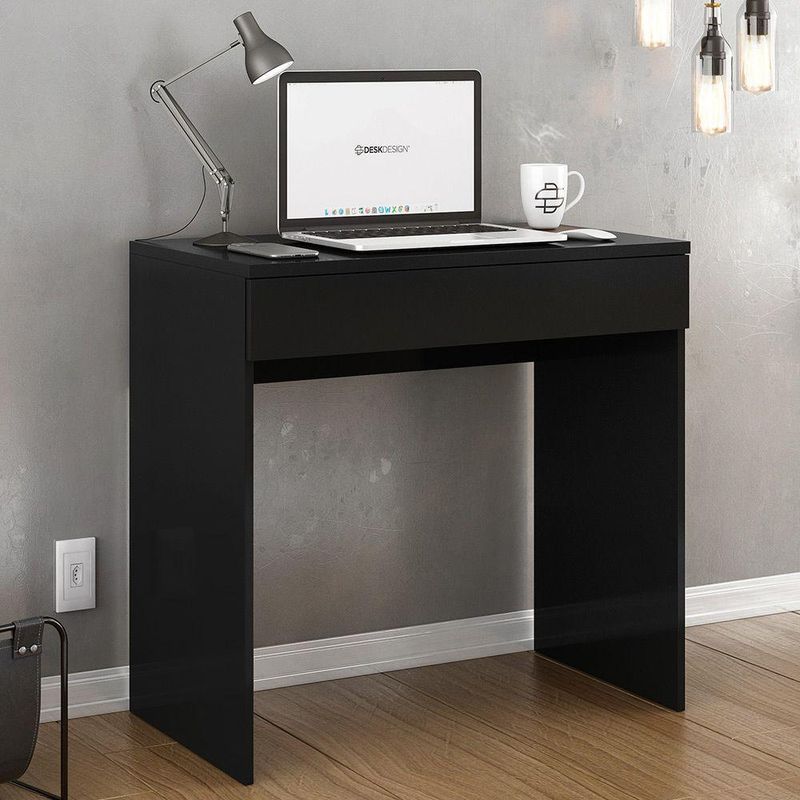 Escrivaninha Retangular Loft Minimalista 1 Gaveta MDF 80CM Preto