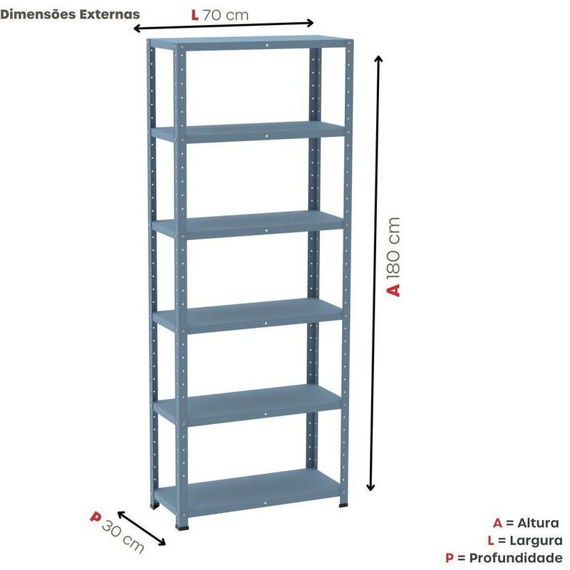 Estante De Estrutura Metálica Com 6 Prateleiras 175cm(a) Com Reforço Azul Delrei