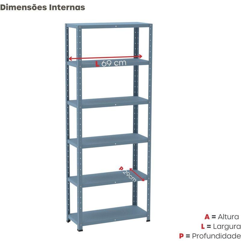 Estante De Estrutura Metálica Com 6 Prateleiras 175cm(a) Com Reforço Azul Delrei