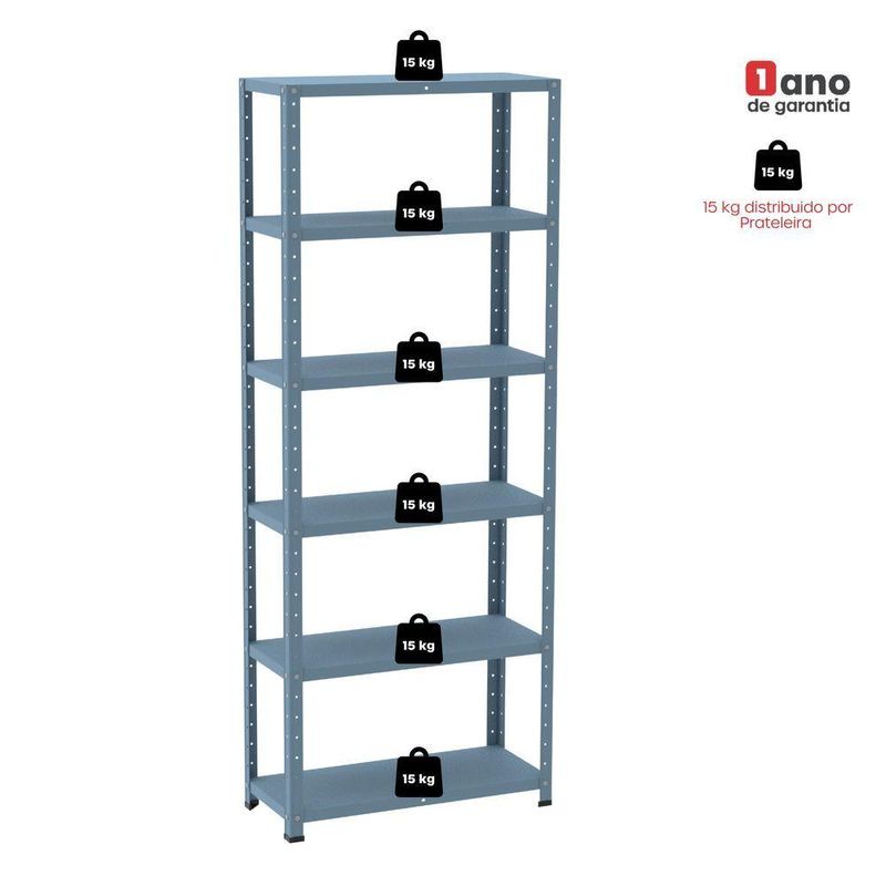 Estante De Estrutura Metálica Com 6 Prateleiras 175cm(a) Com Reforço Azul Delrei