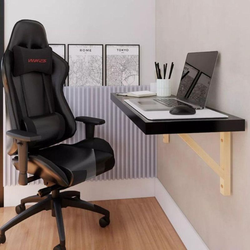 Mesa de Trabalho Retangular Mesatrabalho Escritorio Prateleiras Madeira Natural Vertical MDF 35CM