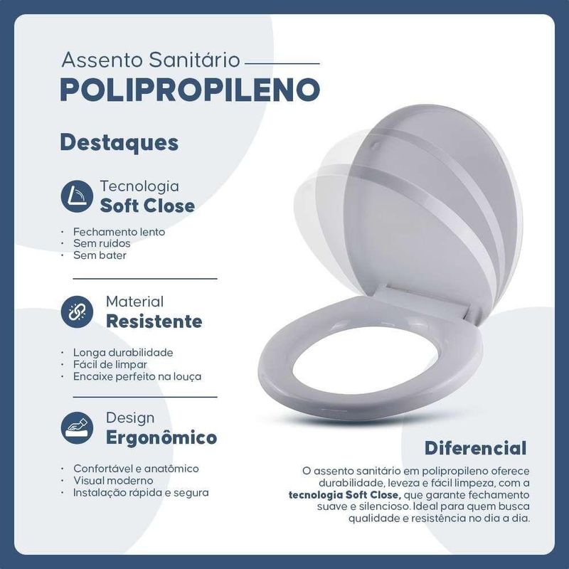 Assento Sanitário Compatível com Benfica Luzarte Polipropileno Fechamento Suave Branco