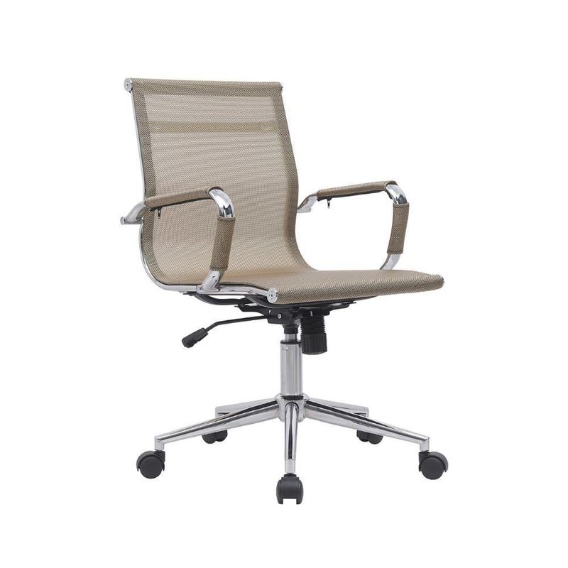 Cadeira de Escritório Charles Eames Diretor Tela Mesh Rodízios Reclinável Dourado