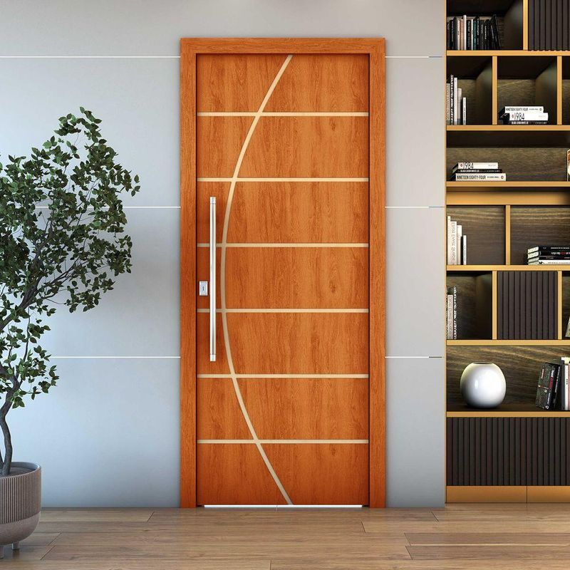 Porta Frisada R20c de Abrir em Madeira 210x70CM para Quarto e Sala Pintado Mogno