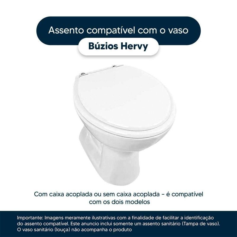 Assento Sanitário Búzios para Vaso Hervy Convencional Polipropileno Fechamento Suave Branco