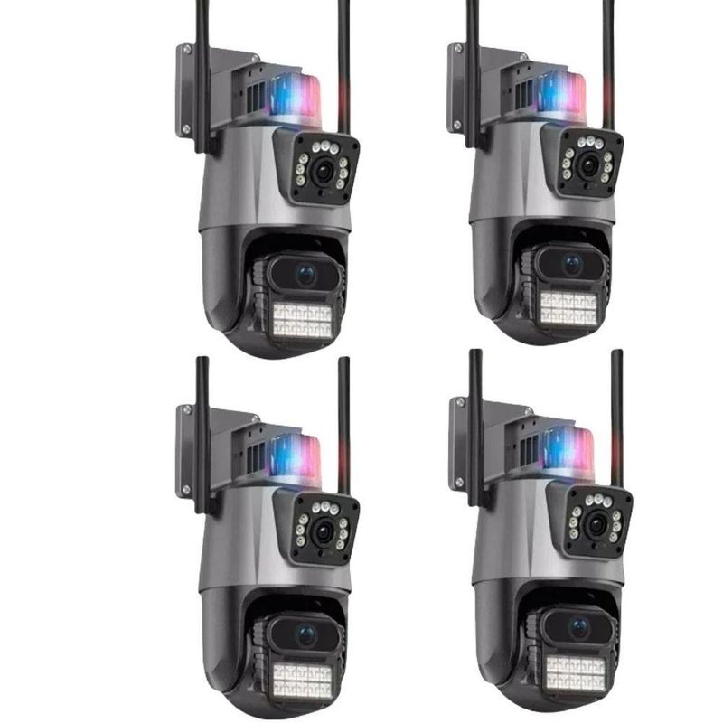 Kit Câmera de Segurança Wi-Fi P11 IP 4K 8MP com Sirene Policial para Ambiente Interno Externo Cinza