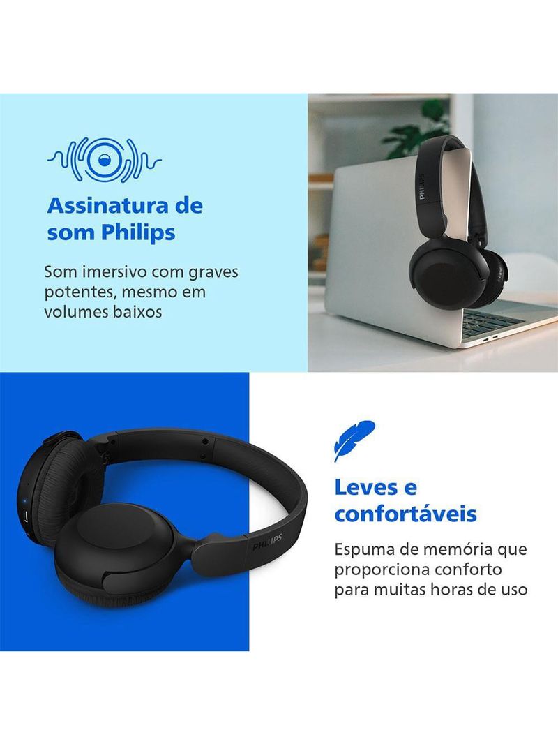Fone de ouvido philips tah2209bk/00 headphone bluetooth 25h bateria dobrável preto