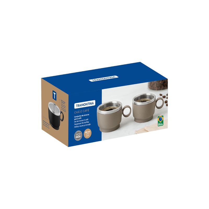 Kit 2 Xícaras para Café Tramontina em Aço Inox Cinza 80 ml