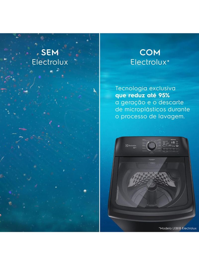 Lavadora de roupas electrolux expert leb18 18kg com tecnologia tripla filtragem, jet&clean e função pet pro - preta