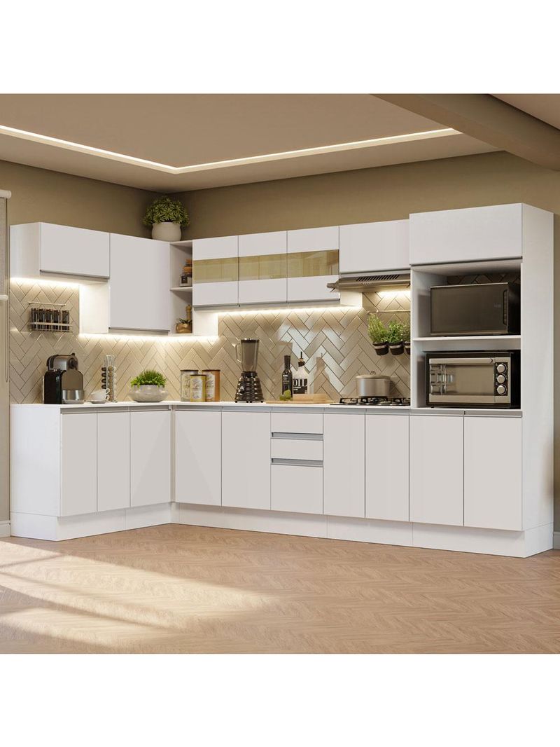 Armário de cozinha completa de canto 100% mdf 447cm branco smart madesa 02