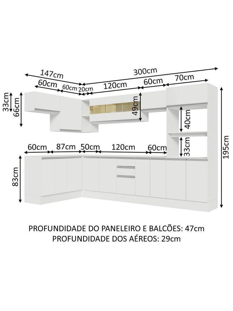 Armário de cozinha completa de canto 100% mdf 447cm branco smart madesa 02