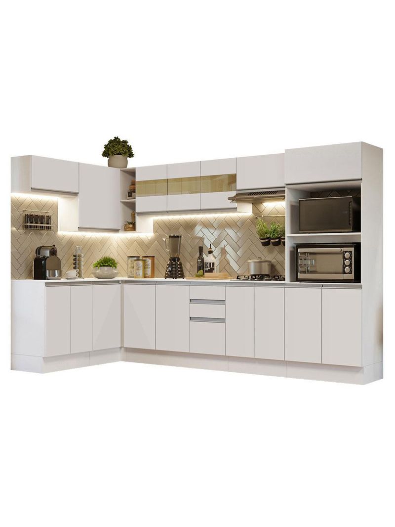 Armário de cozinha completa de canto 100% mdf 447cm branco smart madesa 02