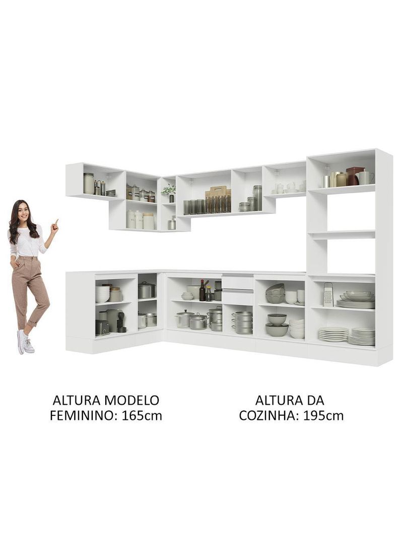 Armário de cozinha completa de canto 100% mdf 447cm branco smart madesa 02
