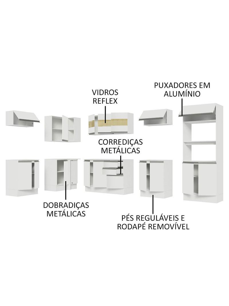 Armário de cozinha completa de canto 100% mdf 447cm branco smart madesa 02