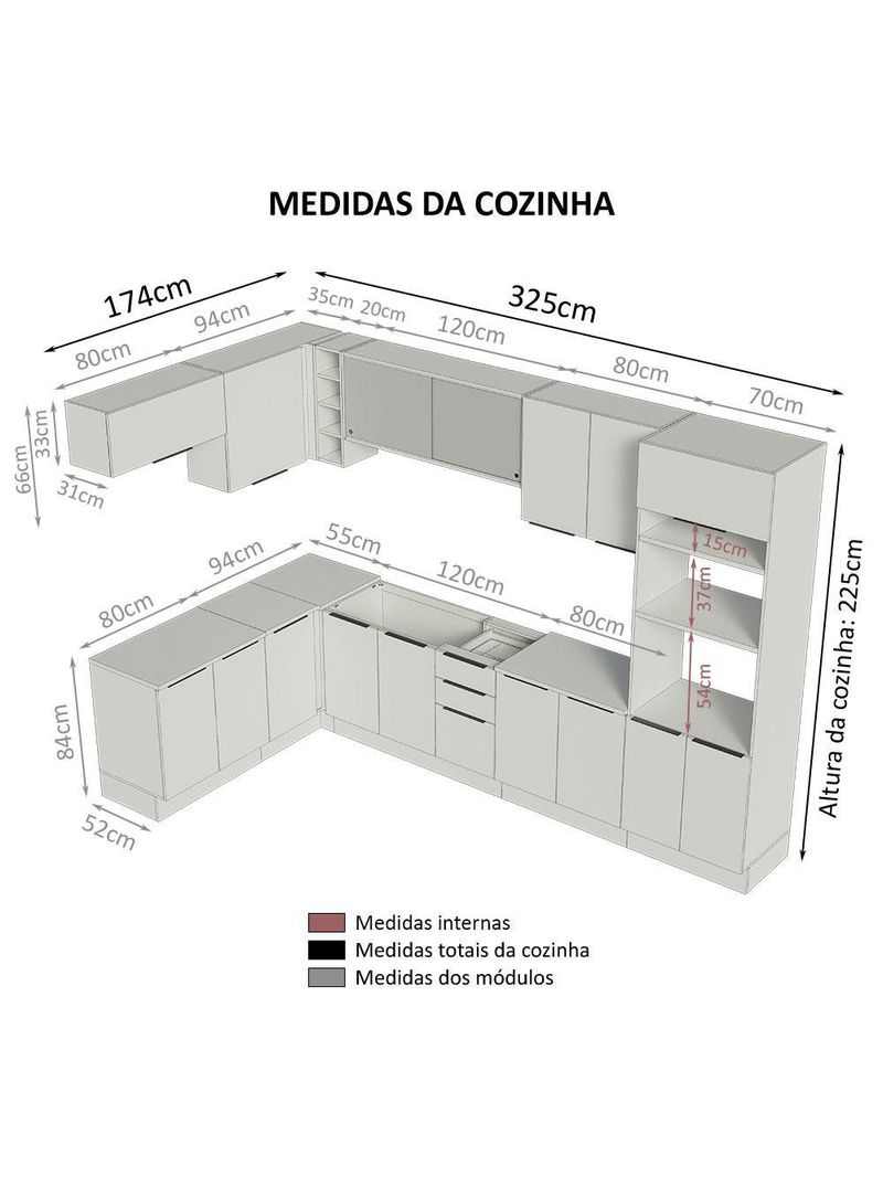 Armário de cozinha completa de canto 499cm stella madesa 03