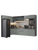 Armário de cozinha completa de canto suspenso 465cm cinza nice madesa 03