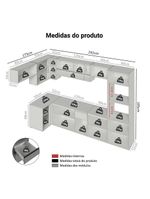 Armário de cozinha completa de canto suspenso 465cm cinza nice madesa 03