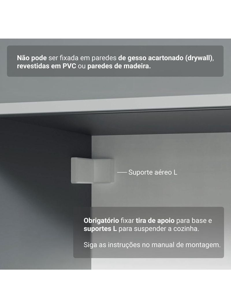 Armário de cozinha completa de canto suspenso 465cm cinza nice madesa 03