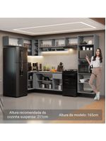 Armário de cozinha completa de canto suspenso 465cm cinza nice madesa 07