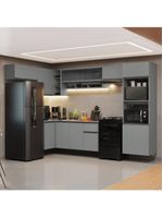 Armário de cozinha completa de canto suspenso 465cm cinza nice madesa 07