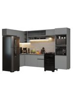 Armário de cozinha completa de canto suspenso 465cm cinza nice madesa 07