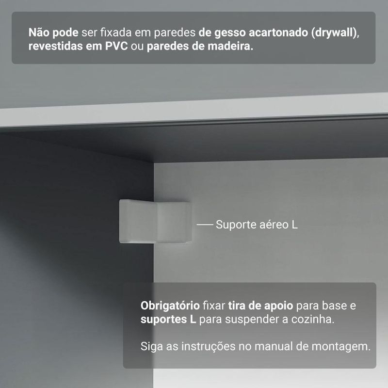 Armário de cozinha completa de canto suspenso 465cm cinza nice madesa 07