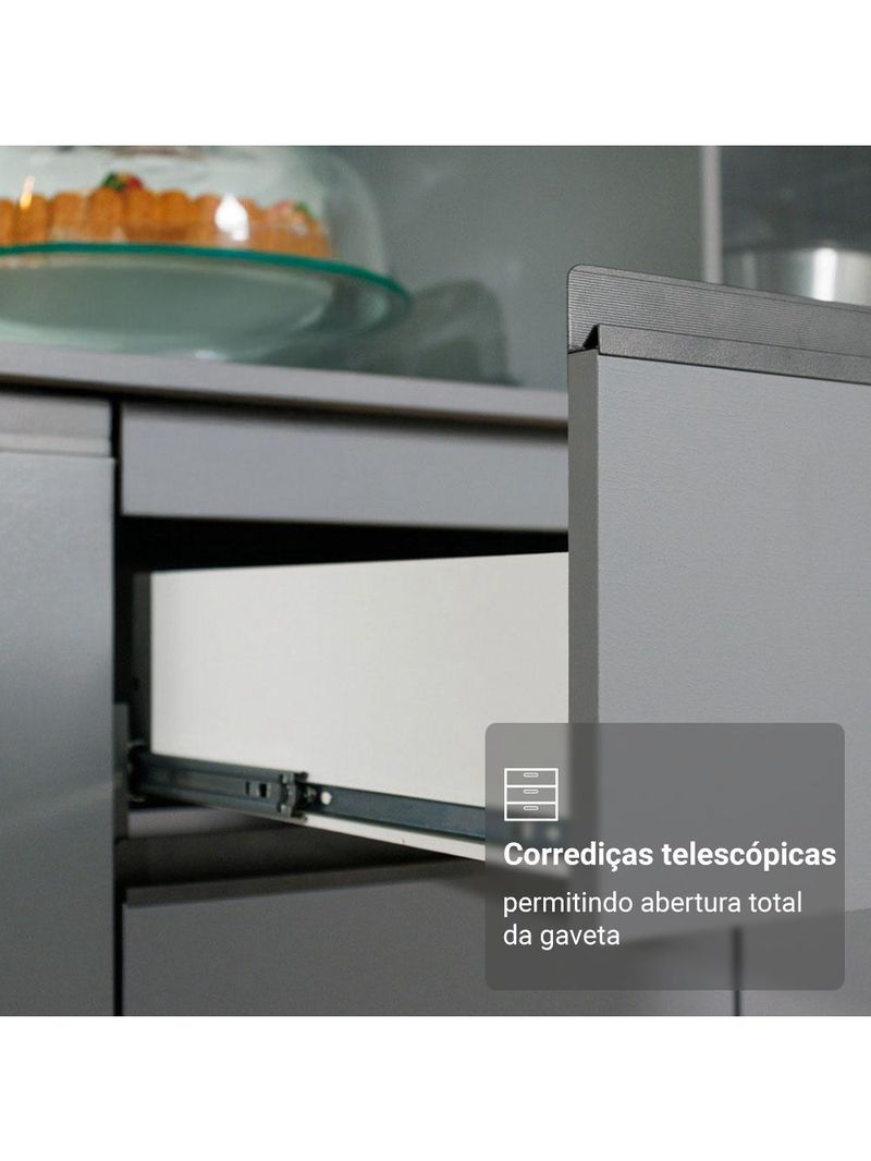 Armário de cozinha completa de canto suspenso 465cm cinza nice madesa 07