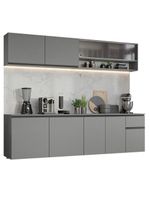Armário de cozinha completa suspenso 240cm cinza nice madesa 04