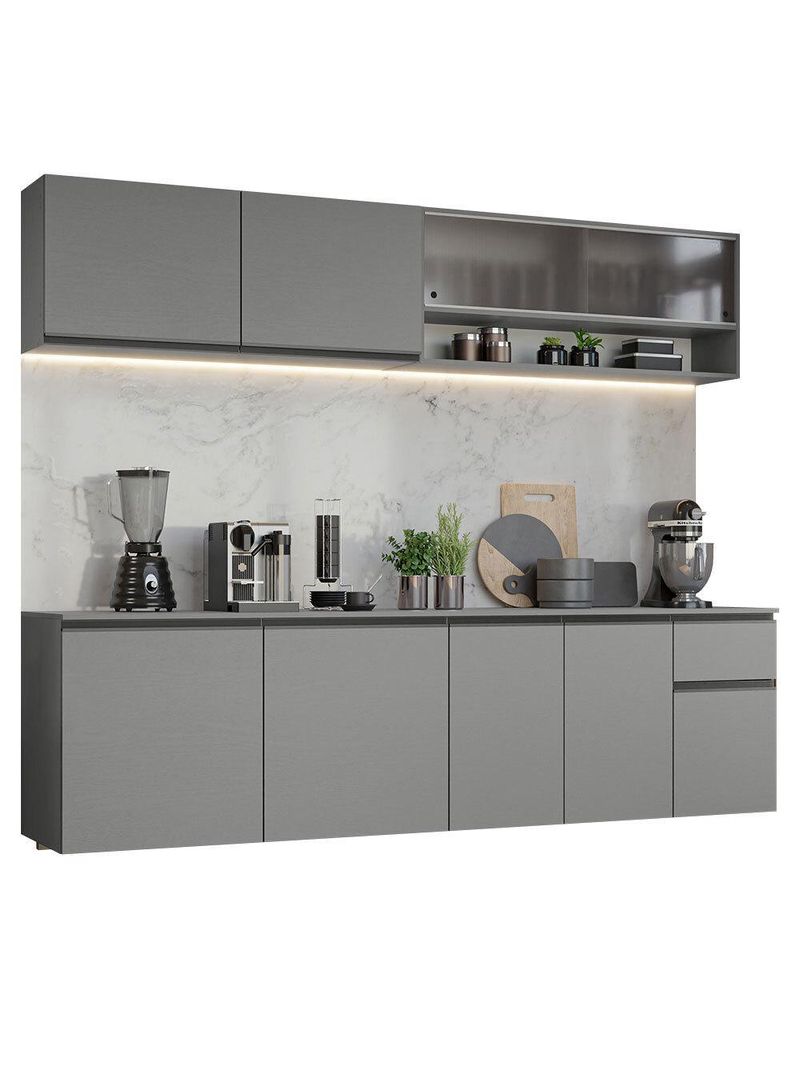 Armário de cozinha completa suspenso 240cm cinza nice madesa 04