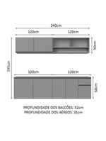 Armário de cozinha completa suspenso 240cm cinza nice madesa 04