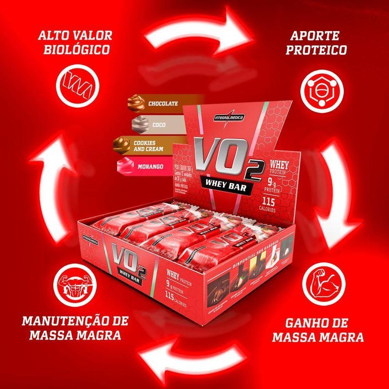 Barra Proteína Vo2 Whey Bar 12 Unidades - Integralmedica Chocolate