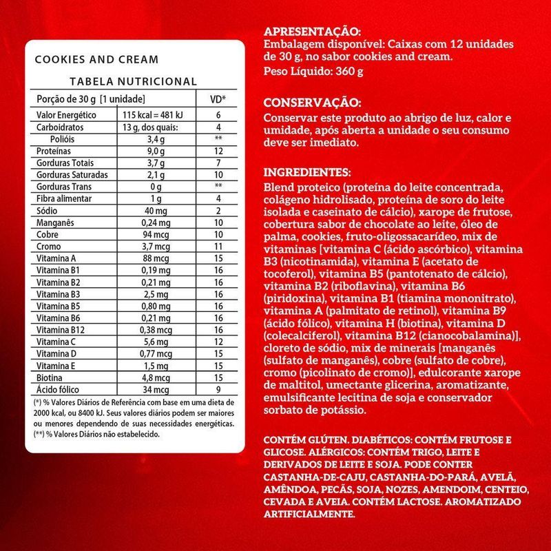 Barra Proteína Vo2 Whey Bar 12 Unidades - Integralmedica Cookies And Cream