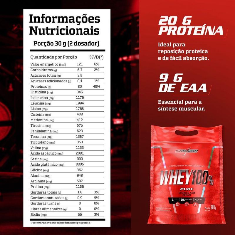 Proteína Concentrada Integralmedica Whey 100% Pure 900g Cookies And Cream