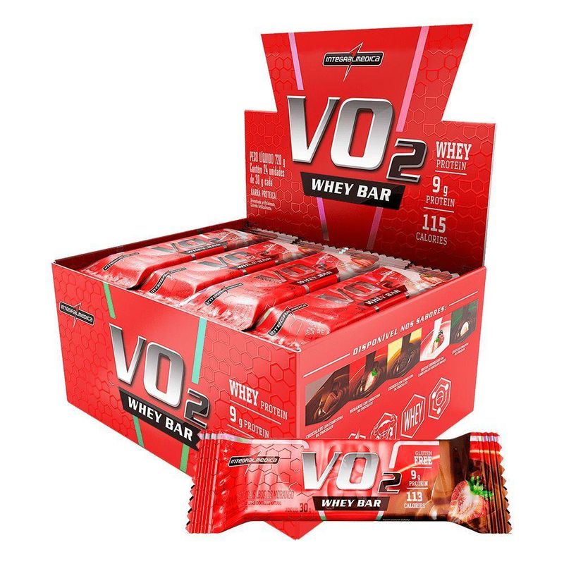 Barra Proteína Vo2 Whey Bar 12 Unidades - Integralmedica Morango