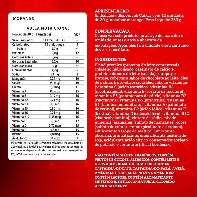 Barra Proteína Vo2 Whey Bar 12 Unidades - Integralmedica Morango