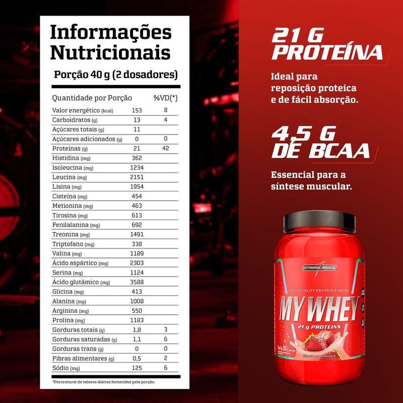 Whey Protein Integralmedica My Whey 900g Pote Morango