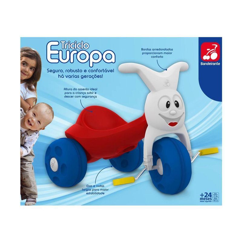Triciclo Infantil - Europa - Vermelho E Azul - Bandeirante V Vermelho-branco-azul
