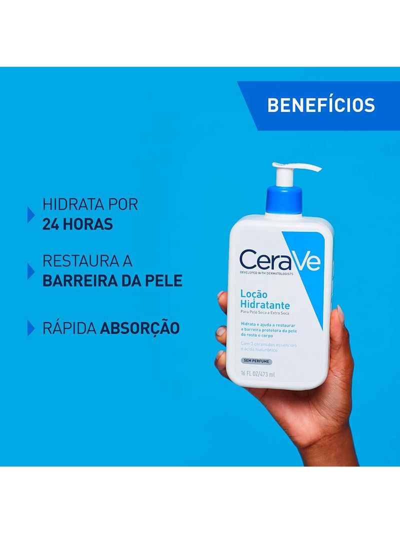 Loção hidratante corporal cerave para pele seca com Ácido hialurônico e ceramidas