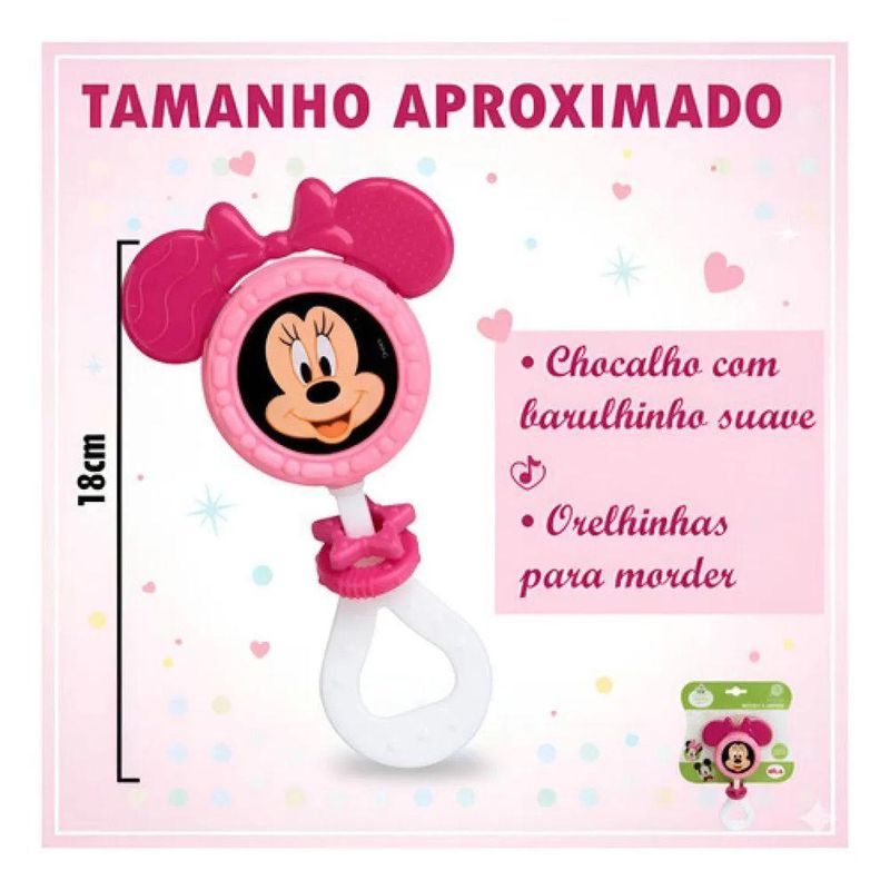 Chocalho E Mordedor Minnie Mouse Rattle Rosa Disney Meninas Rosa
