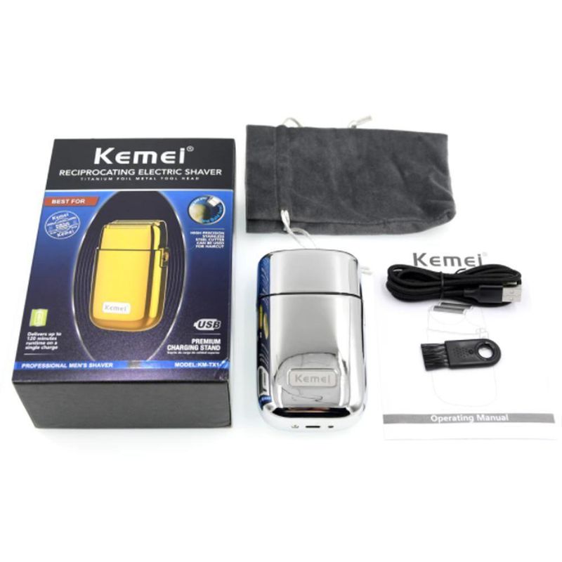Maquina De Barbear Recarregável Metal Kemei Km Tx1 Silver